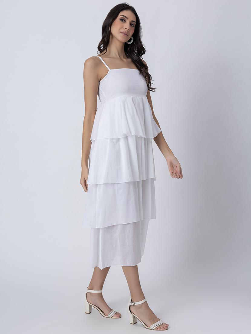 women sqaue neck solid tiered dress - 21645470 - Standard Image - 1