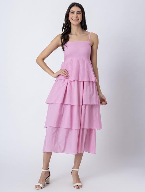 women sqaue neck solid tiered dress - 21645471 - Standard Image - 0