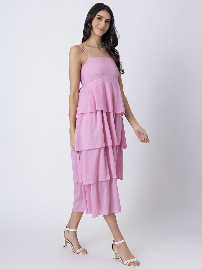 women sqaue neck solid tiered dress - 21645471 -  Standard Image - 1