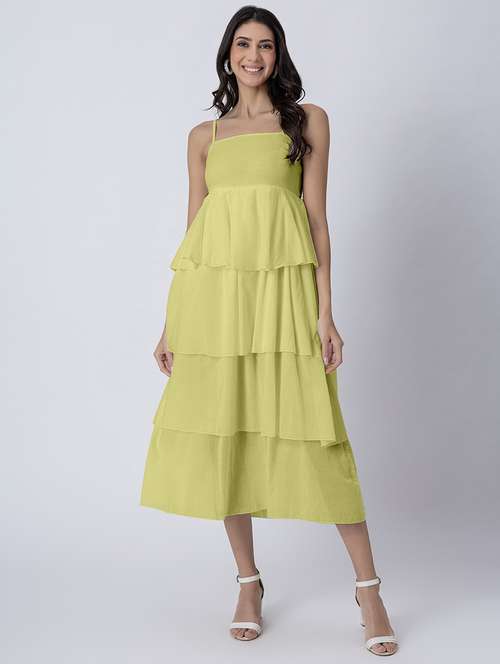 women sqaue neck solid tiered dress - 21645472 -  Standard Image - 0