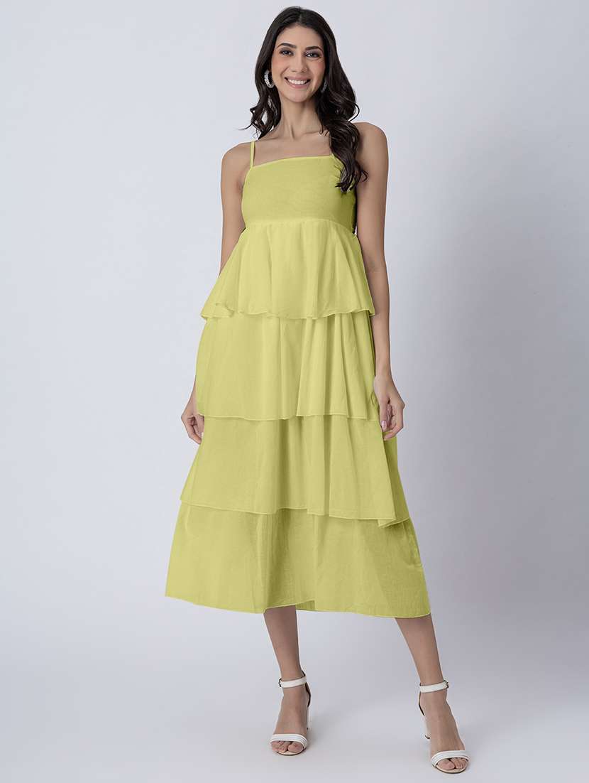 women sqaue neck solid tiered dress - 21645472 -  Zoom Image - 0