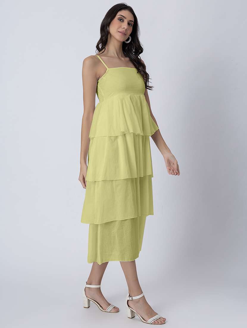 women sqaue neck solid tiered dress - 21645472 -  Standard Image - 1