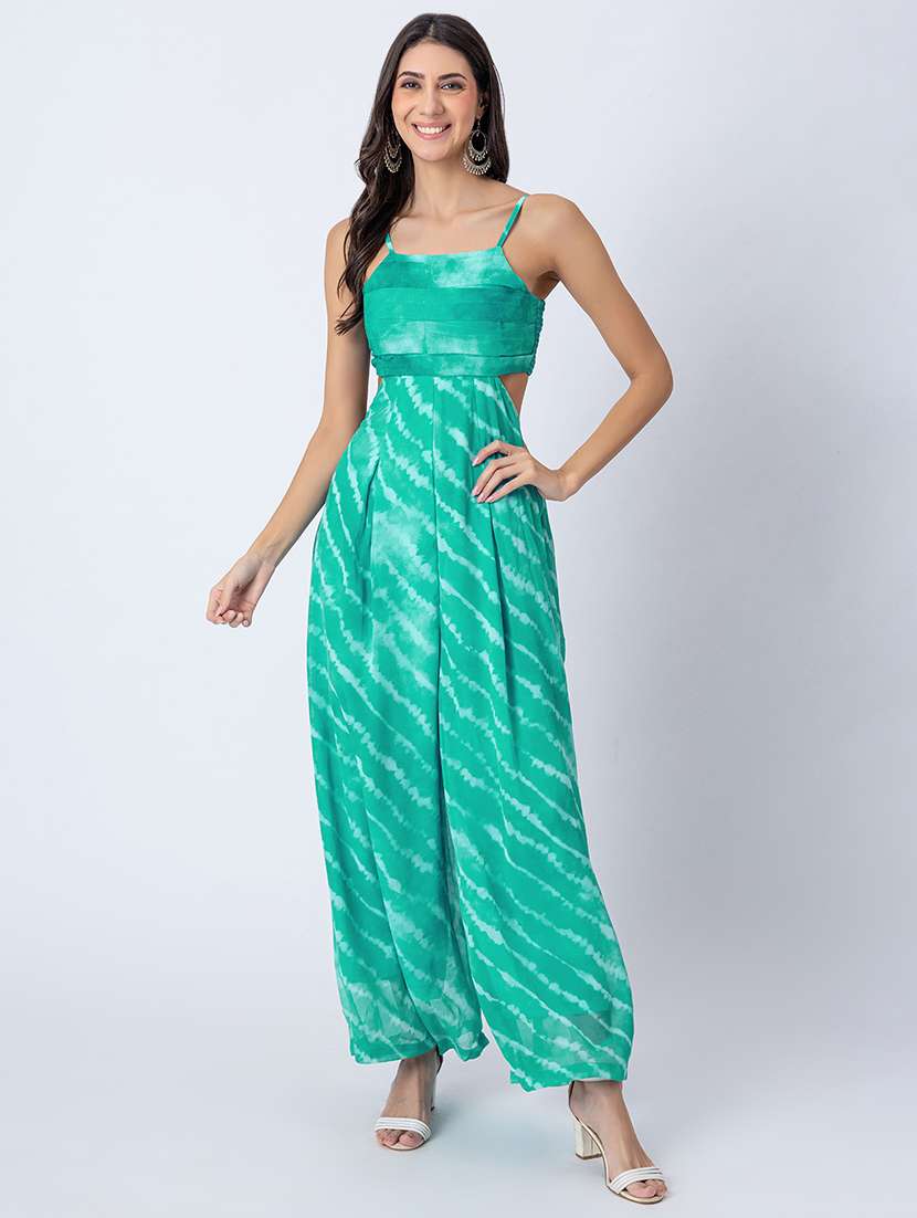 women printed shoulder strap jumpsuit