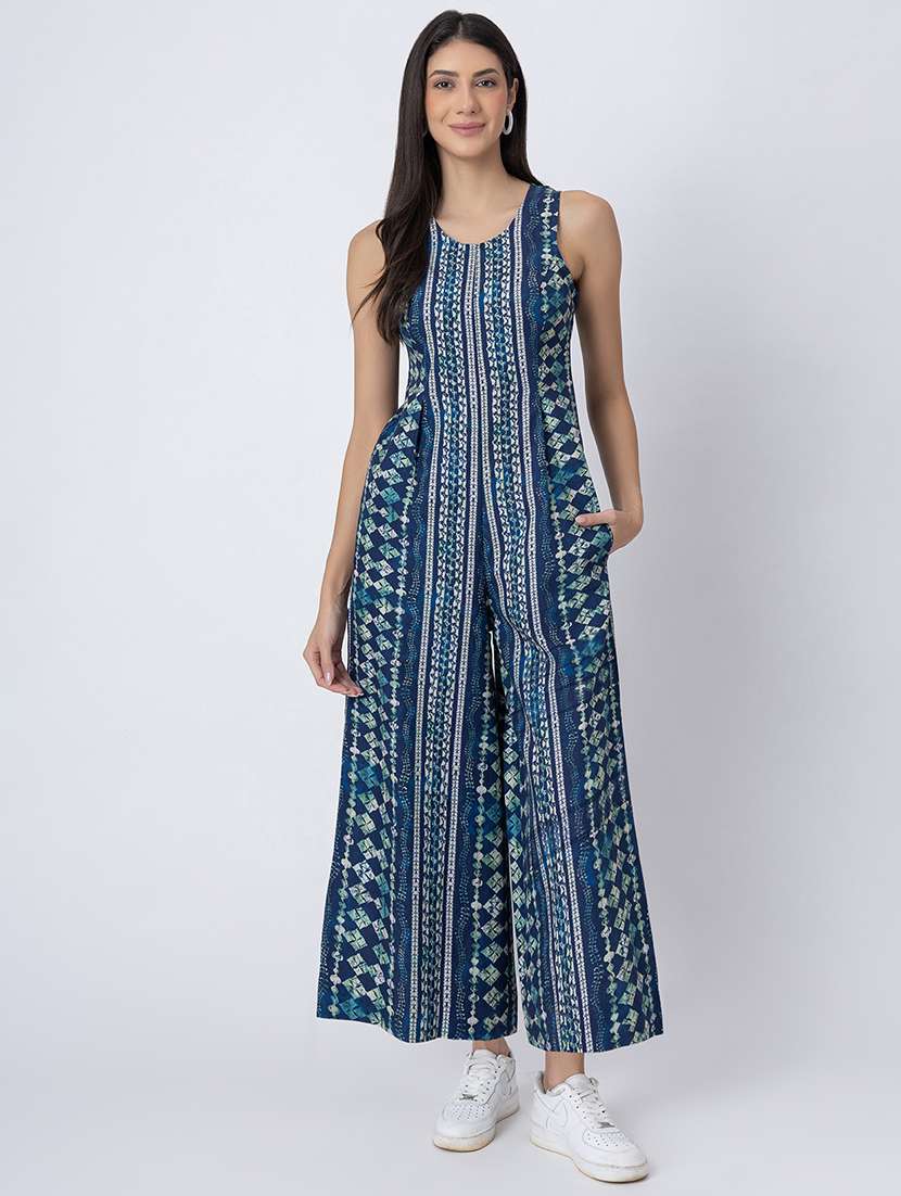 women printed sleeveless jumpsuit