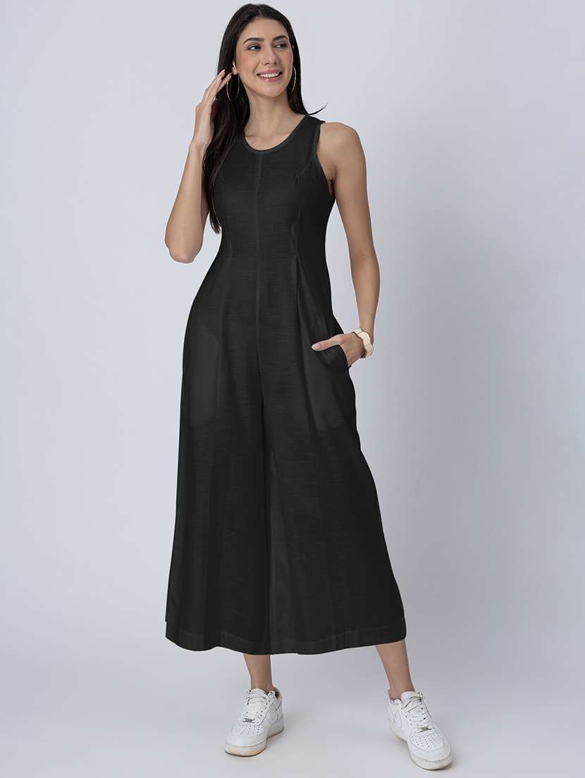 women solid sleeveless jumpsuit