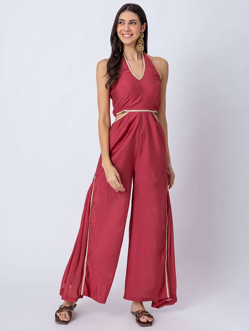 women gota detailed halter neck ethnic jumpsuit
