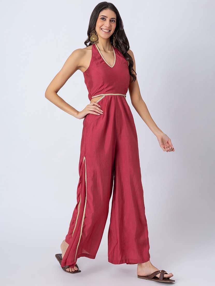 women gota detailed halter neck ethnic jumpsuit - 21645498 -  Standard Image - 1