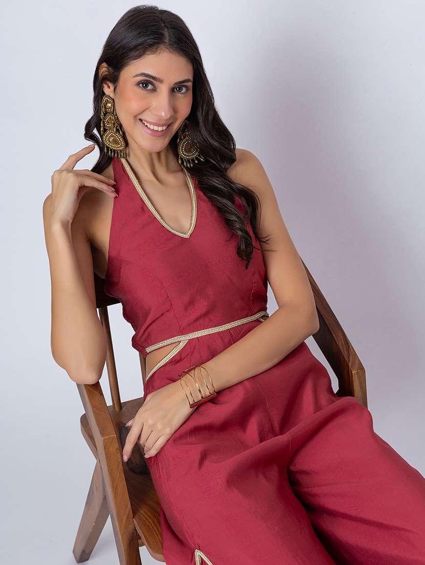 women gota detailed halter neck ethnic jumpsuit - 21645498 -  Standard Image - 4