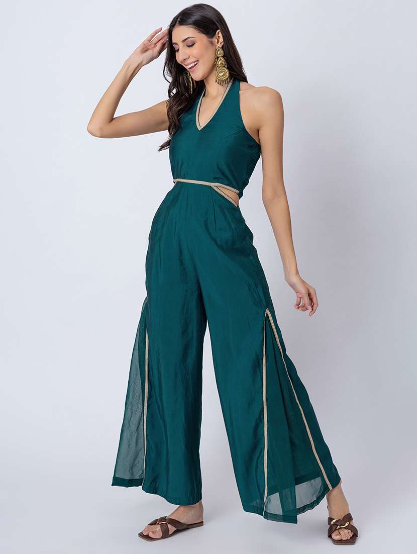 women gota detailed halter neck ethnic jumpsuit - 21645499 -  Standard Image - 1
