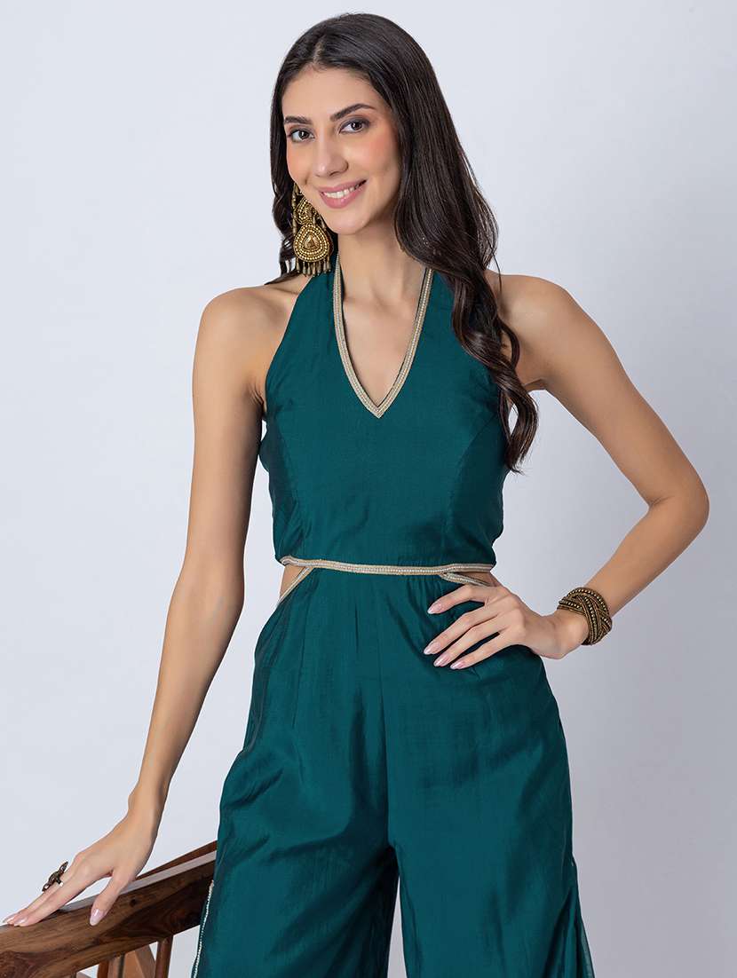 women gota detailed halter neck ethnic jumpsuit - 21645499 -  Standard Image - 4