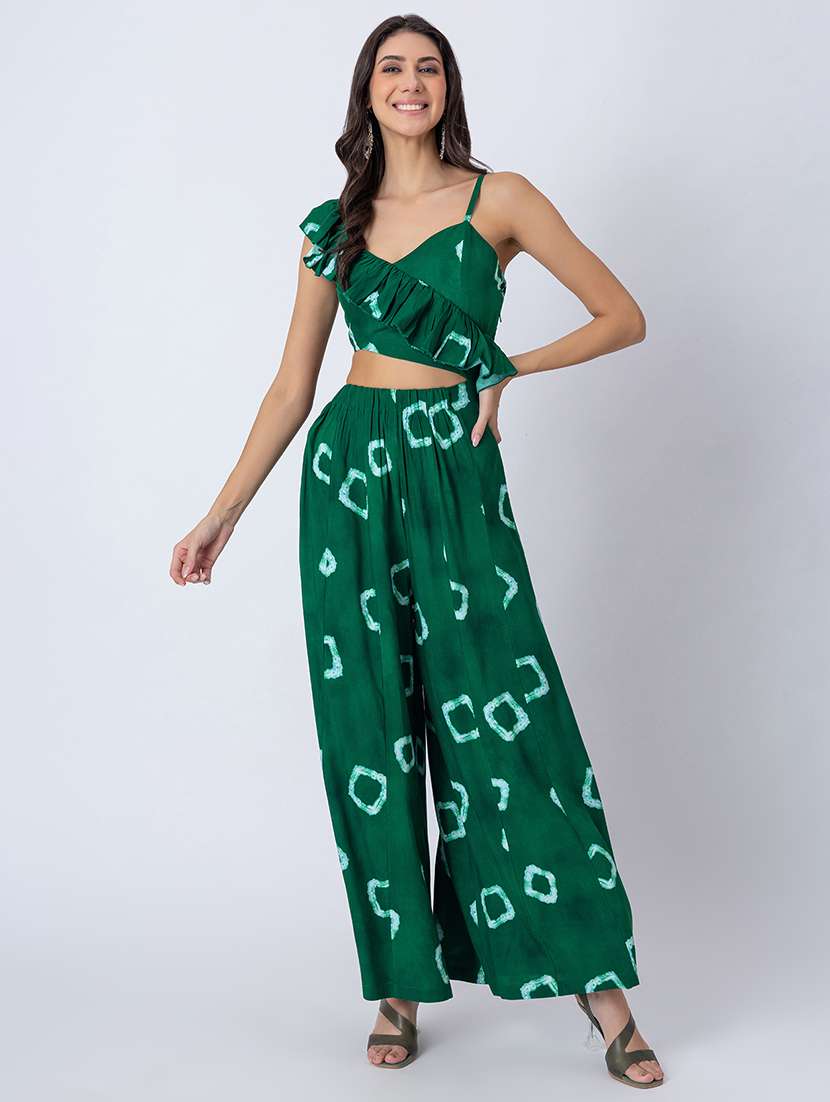 green rayon full leg  jumpsuit