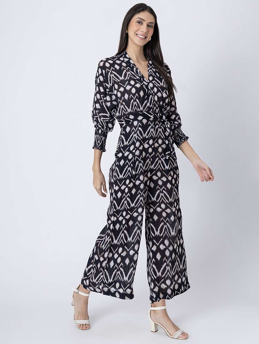 women printed puff sleeves full length jumpsuit - 21645505 -  Standard Image - 1