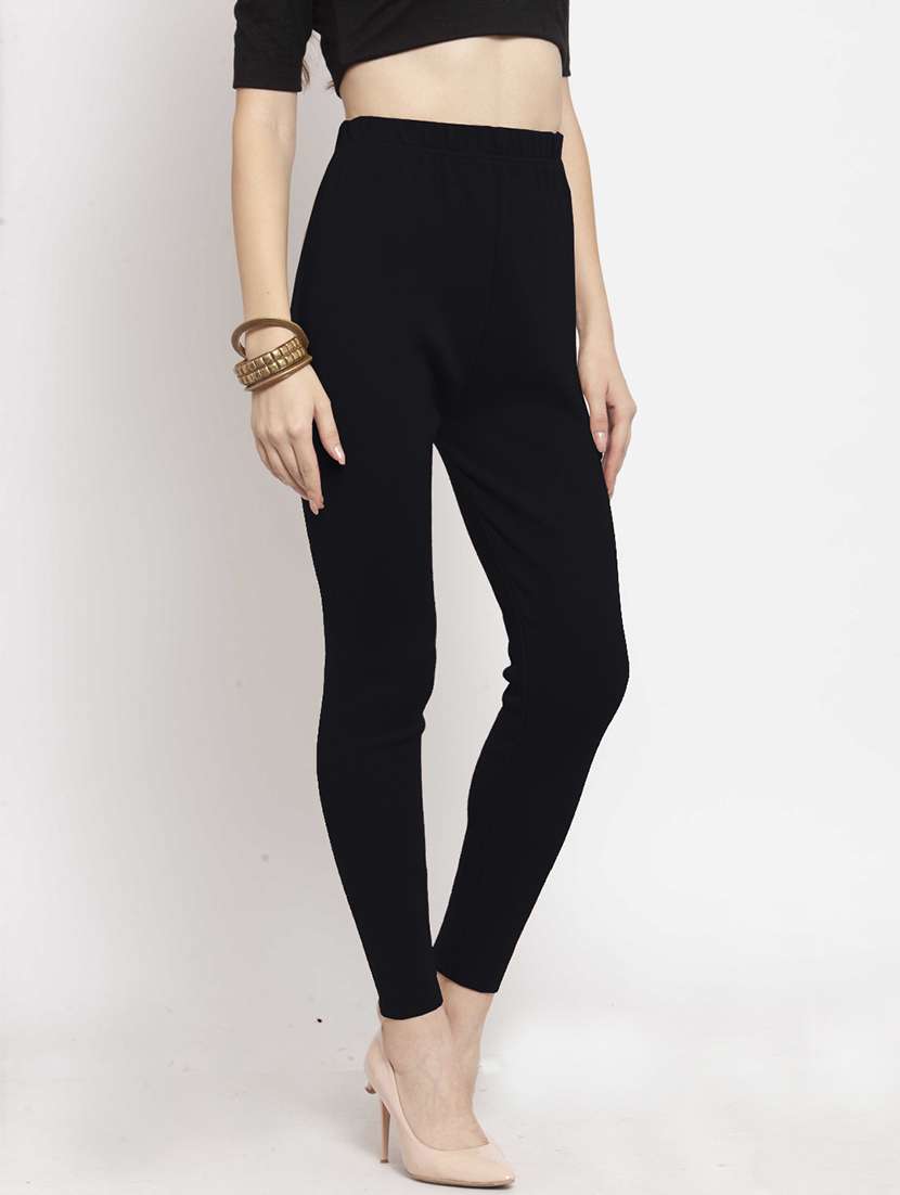 women plain ankle length high rise woolen leggings - 21645532 -  Standard Image - 1