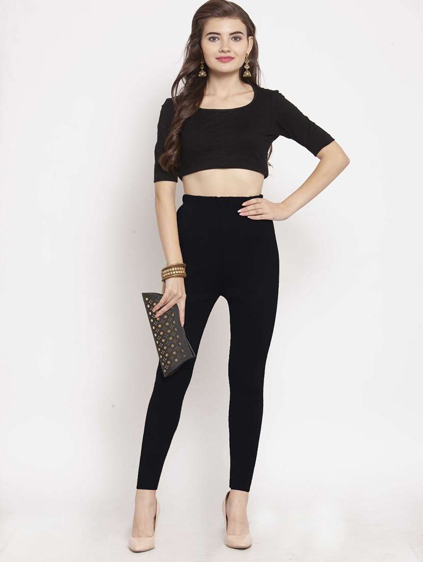 women plain ankle length high rise woolen leggings - 21645532 -  Standard Image - 4