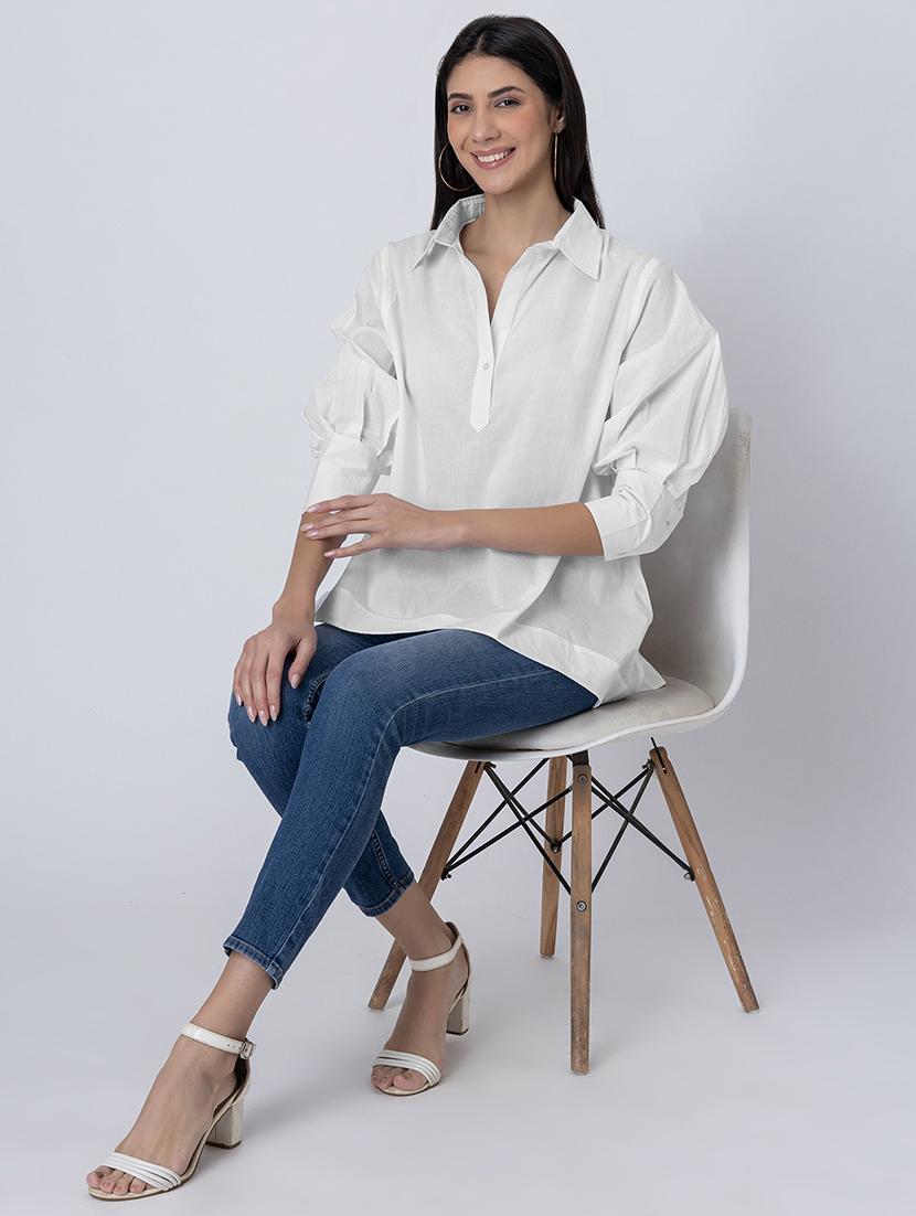 women solid long sleeves high-low shirt - 21645548 - Standard Image - 4