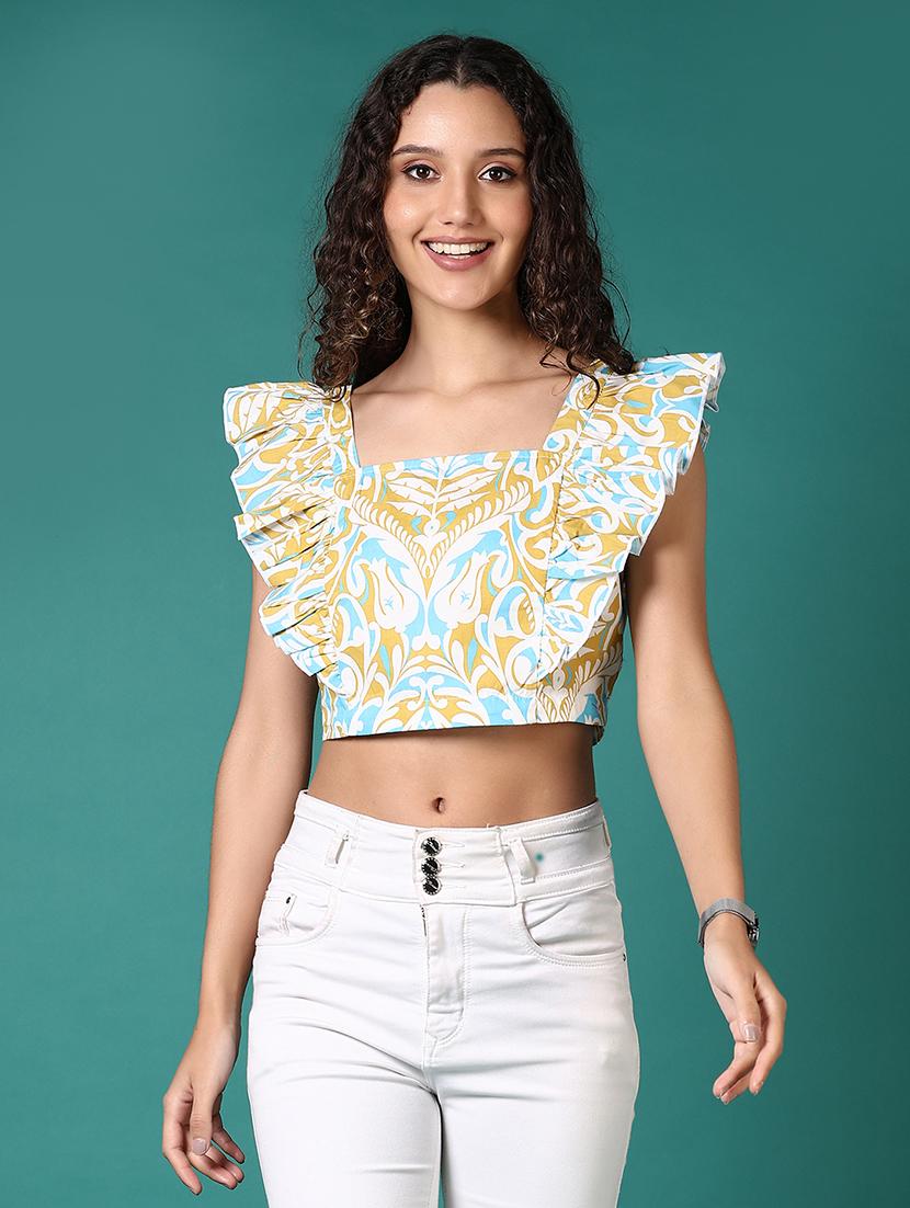 women printed square neck crop top - 21645589 - Zoom Image - 0