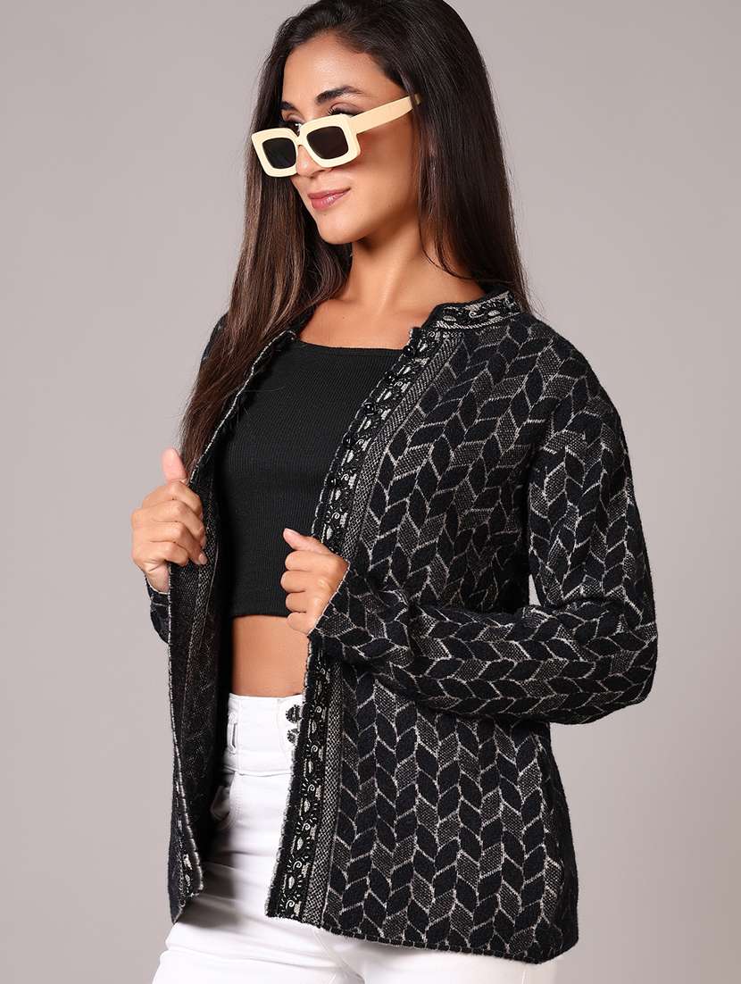 women self designed long sleeves cardigan - 21645592 -  Standard Image - 1