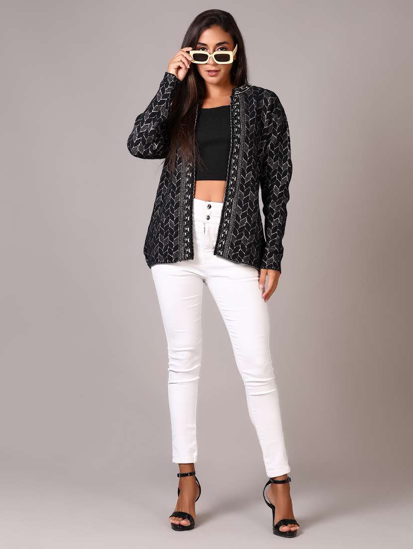 women self designed long sleeves cardigan - 21645592 -  Standard Image - 4