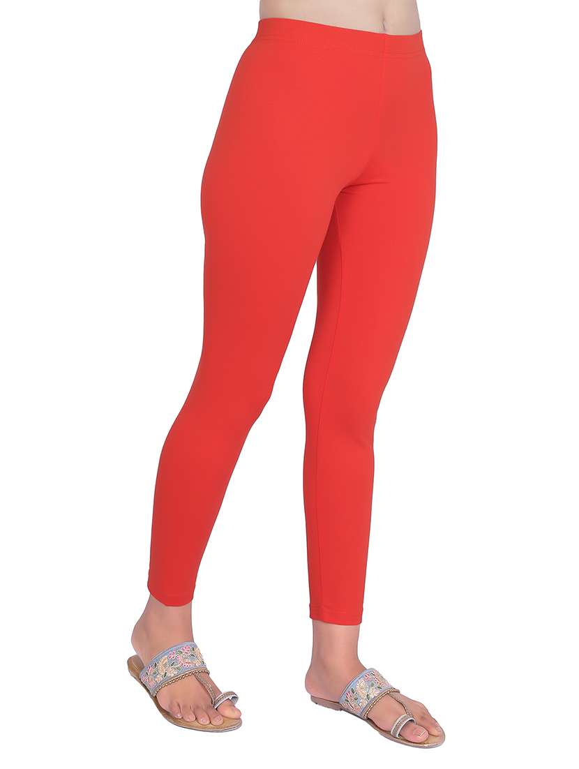 women plain ankle length mid rise leggings - 21645744 -  Standard Image - 1