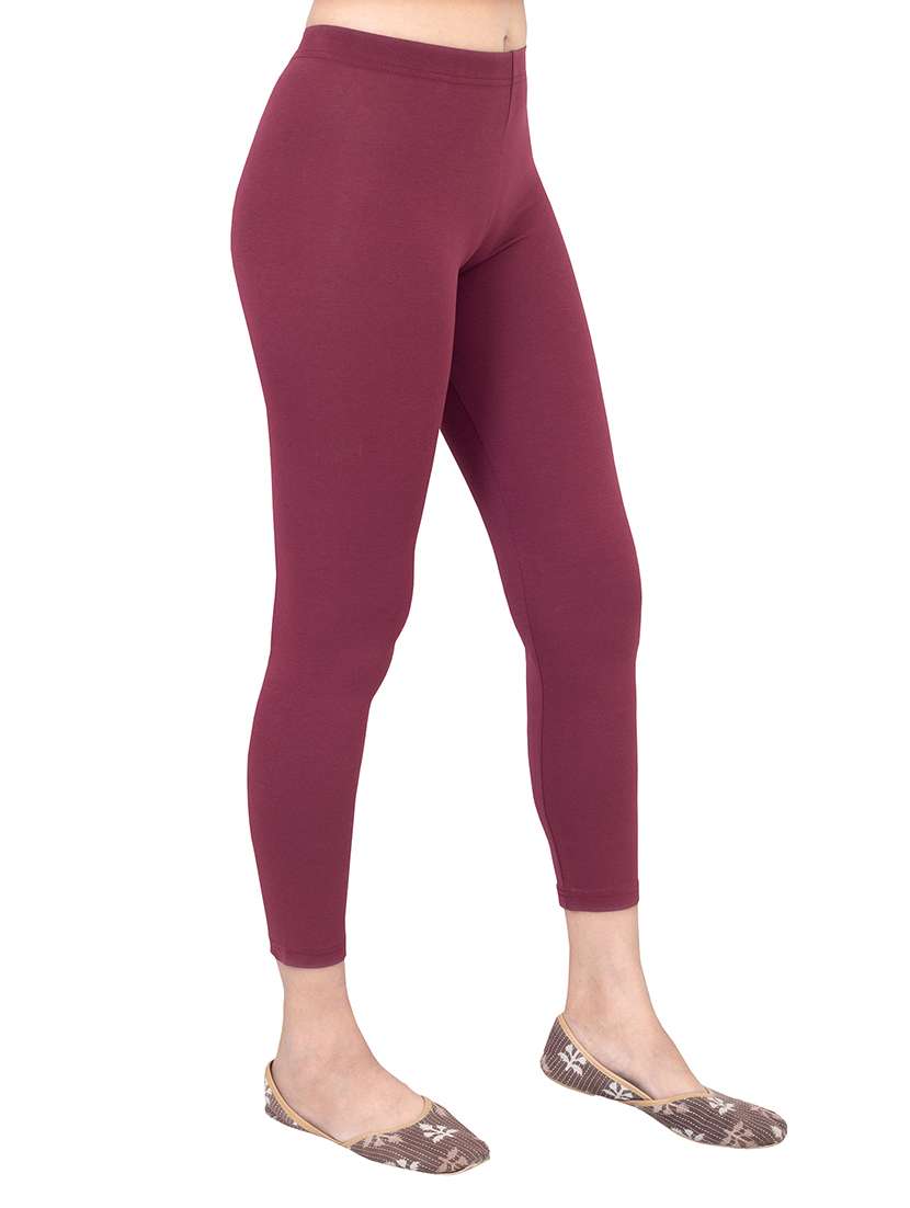 women plain ankle length mid rise leggings - 21645747 - Standard Image - 1