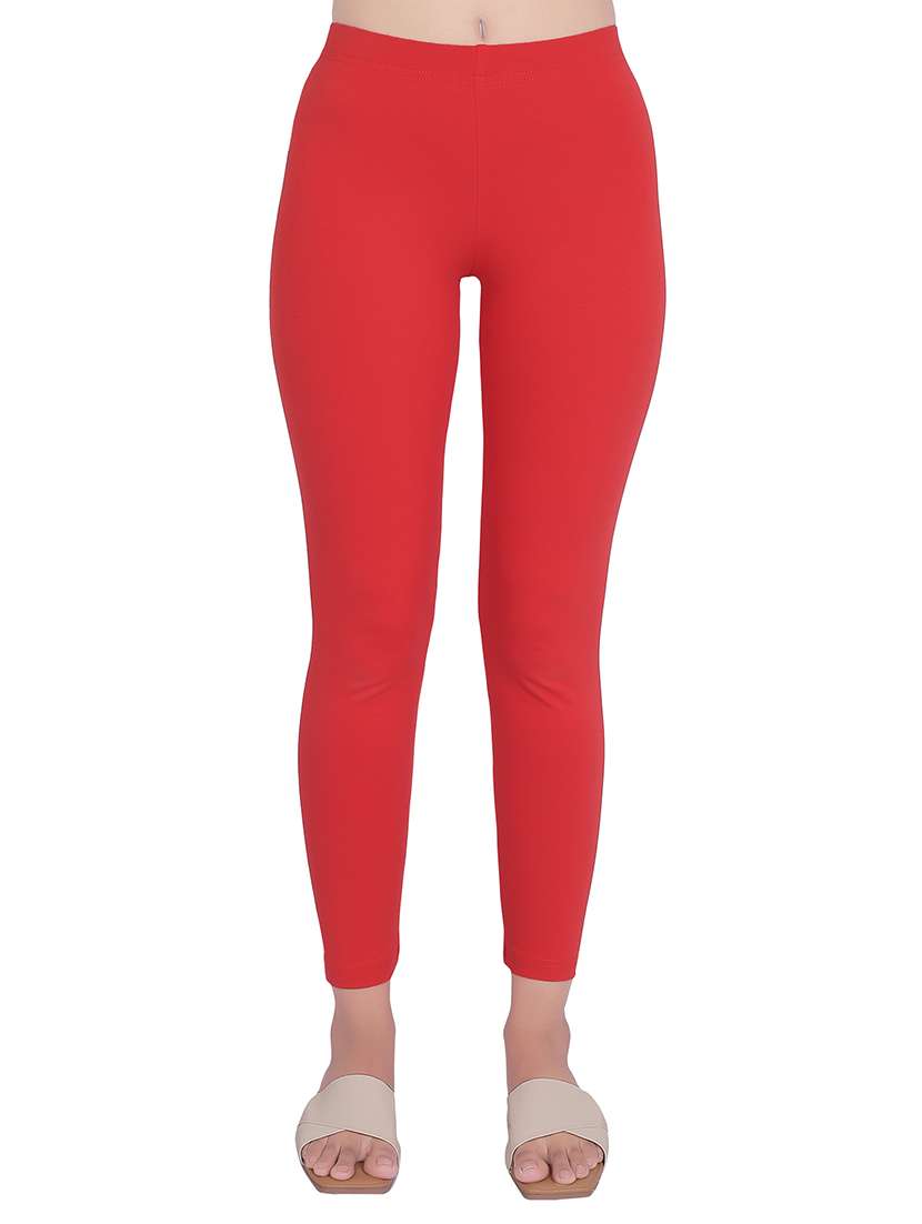 women plain ankle length mid rise leggings