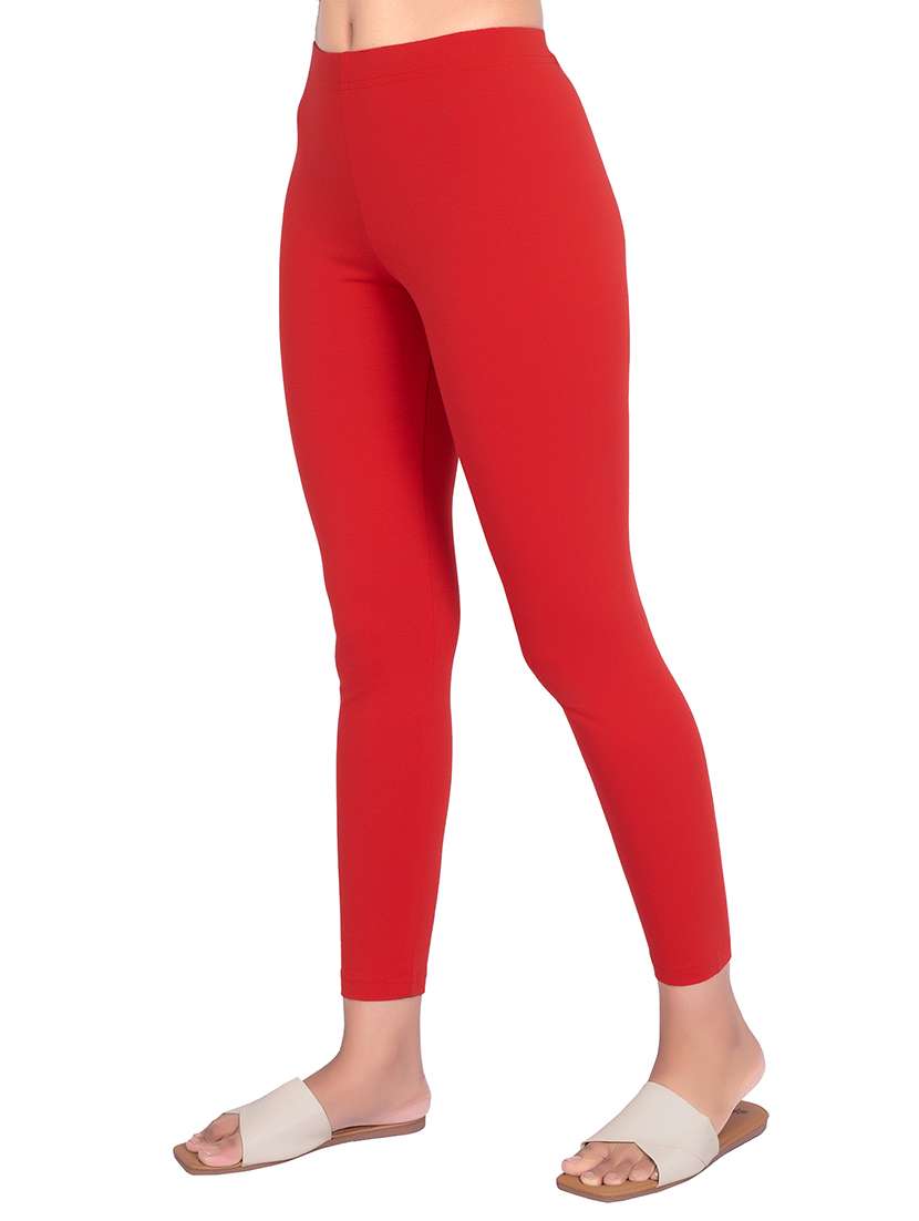 women plain ankle length mid rise leggings - 21645749 -  Standard Image - 1
