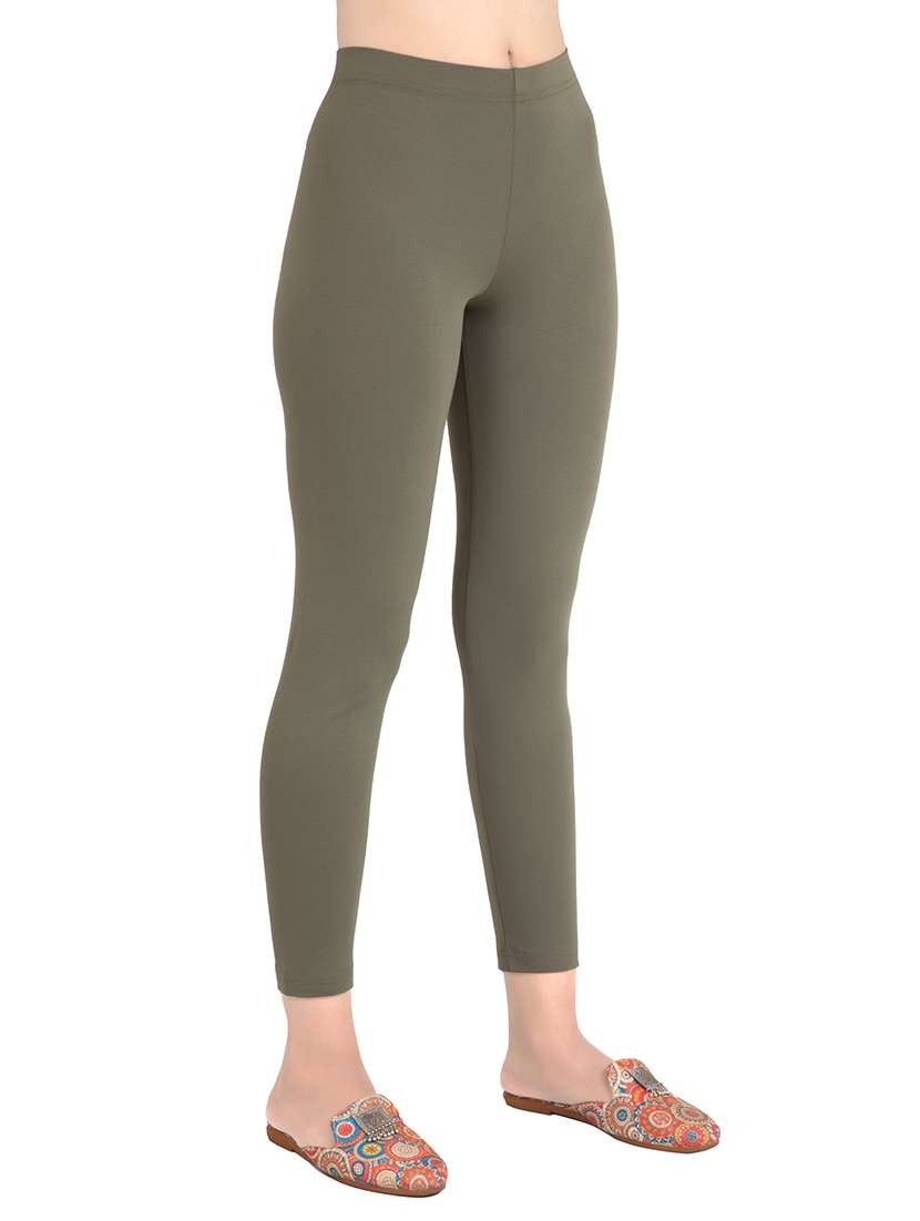 women plain ankle length mid rise leggings - 21645755 -  Standard Image - 1