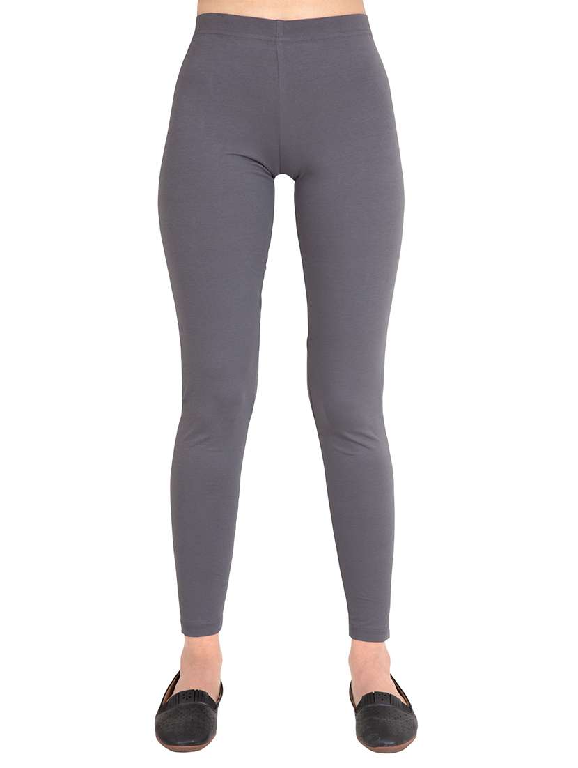 women plain ankle length mid rise leggings