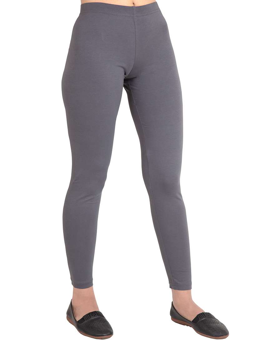 women plain ankle length mid rise leggings - 21645762 -  Standard Image - 1