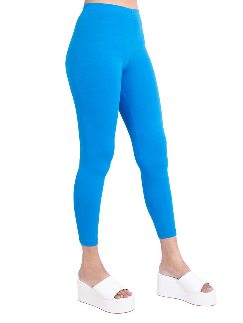 women plain ankle length mid rise leggings - 21645764 -  Standard Image - 1