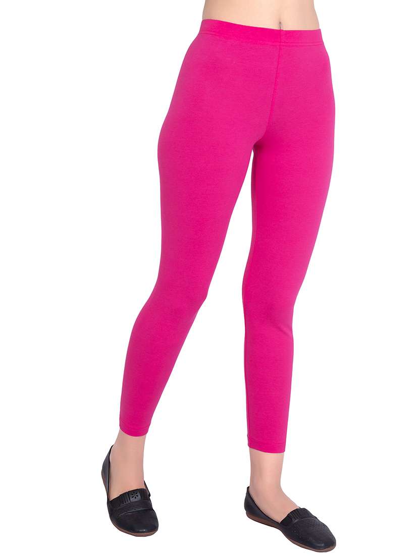 women plain ankle length mid rise leggings - 21645766 - Standard Image - 1