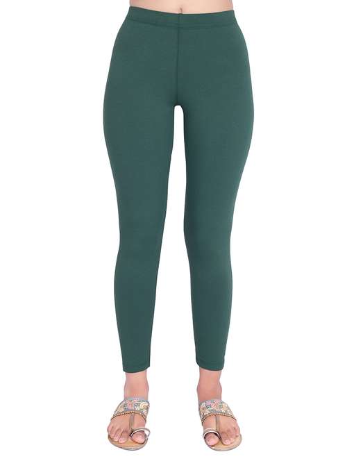 women plain ankle length mid rise leggings