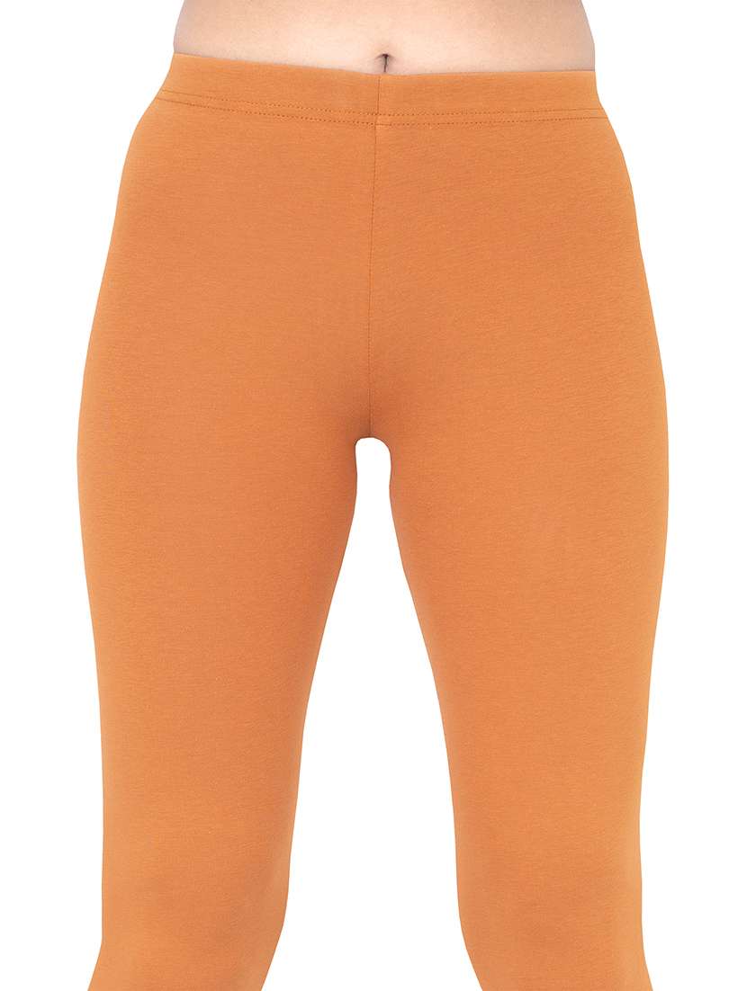 rust cotton blend leggingwomen plain ankle length mid rise leggings - 21645781 -  Standard Image - 4
