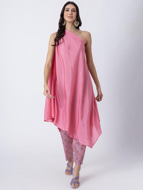 women pink solid asymmetric kurta - 21645789 - Standard Image - 0
