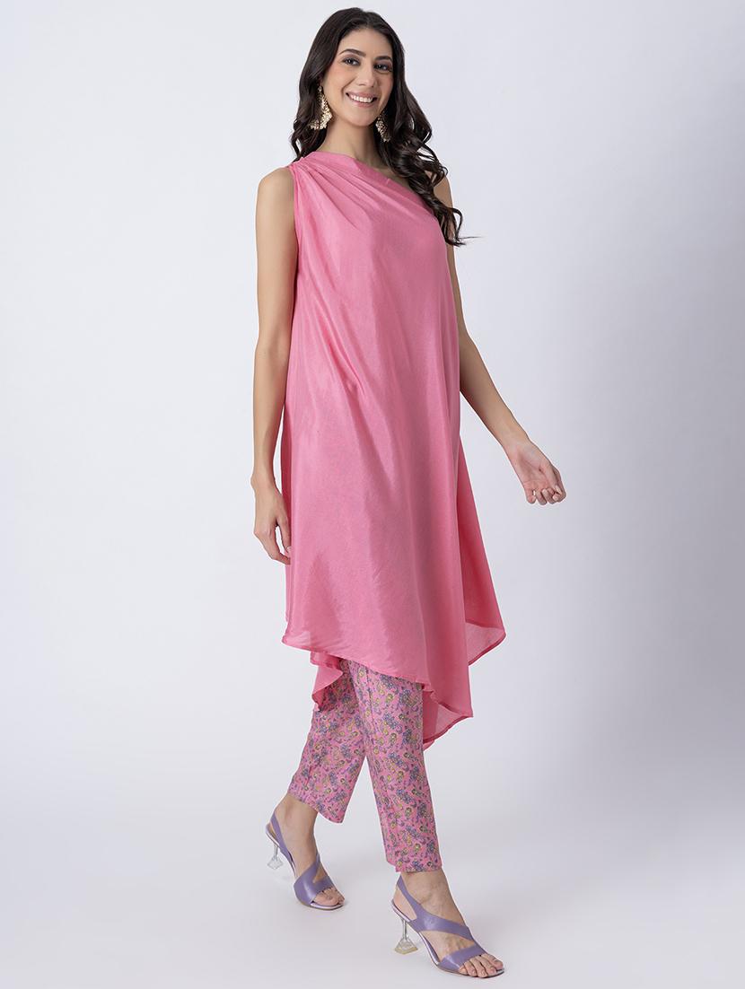 women pink solid asymmetric kurta - 21645789 - Standard Image - 1