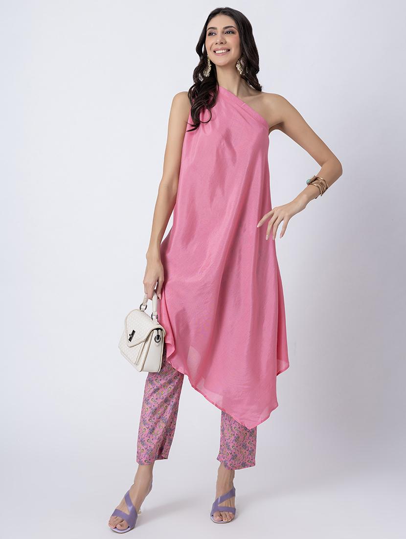 women pink solid asymmetric kurta - 21645789 - Standard Image - 4