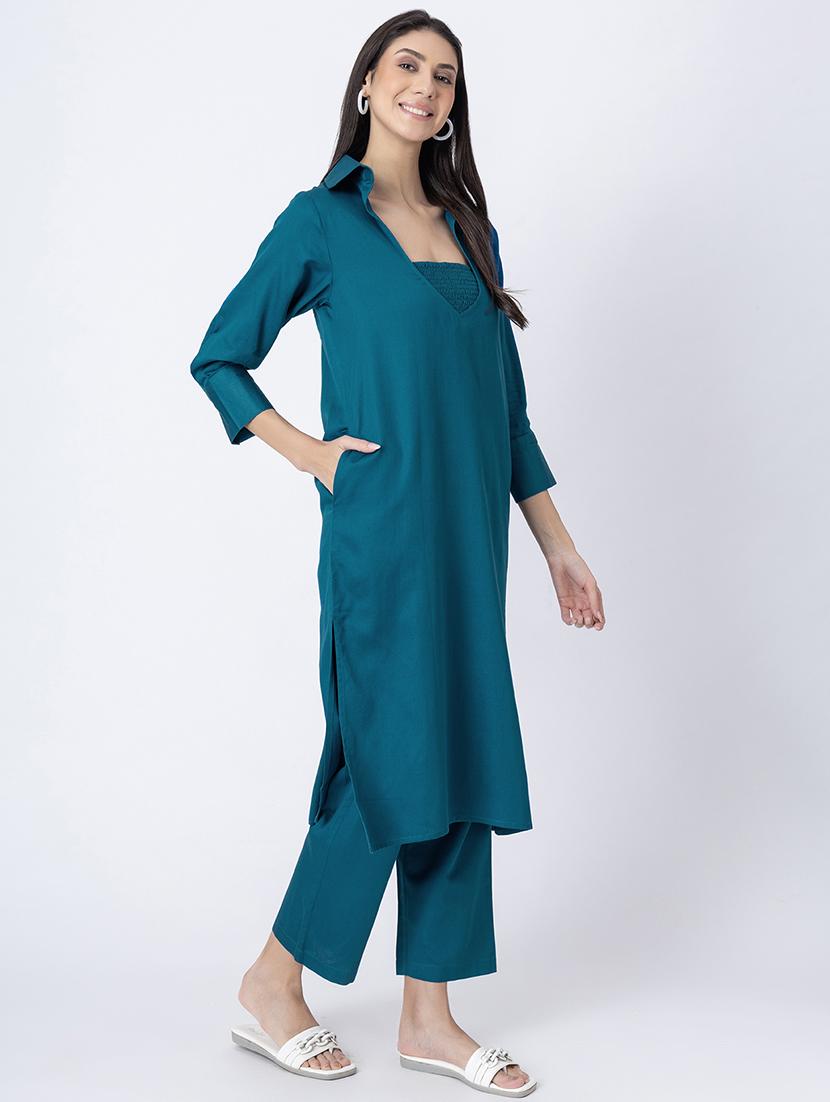 women solid kurta pant set with tube top - 21645792 - Standard Image - 1