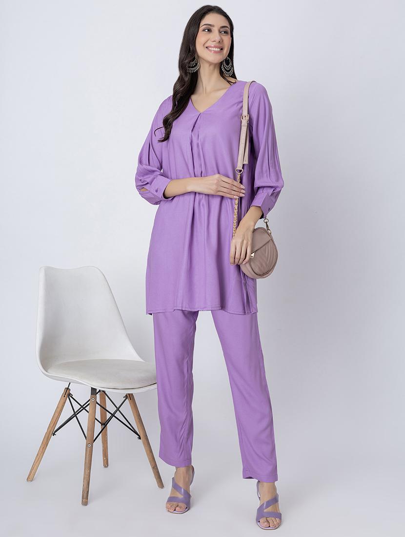 women solid v neck a-line kurti - 21645798 - Standard Image - 4