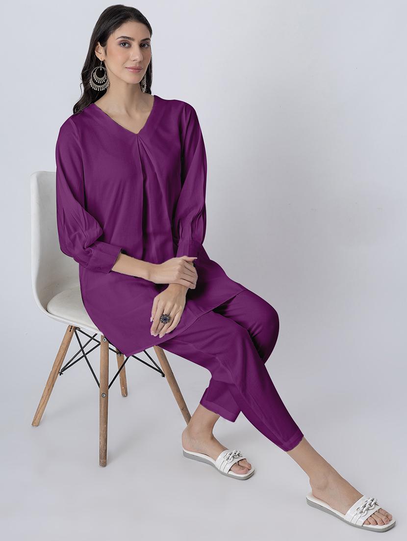 women solid v neck a-line kurti - 21645800 - Standard Image - 4