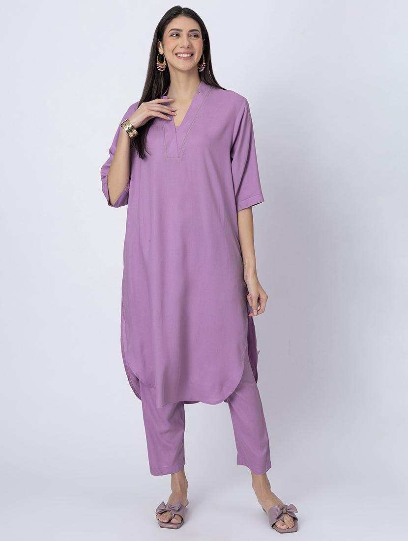 women solid mandarin neck straight kurta - 21645808 - Zoom Image - 0