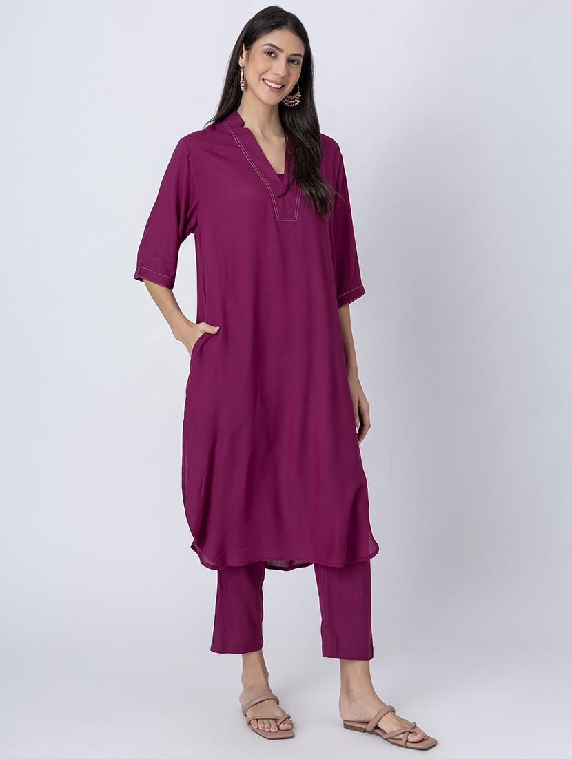 women solid mandarin neck straight kurta - 21645809 -  Standard Image - 1