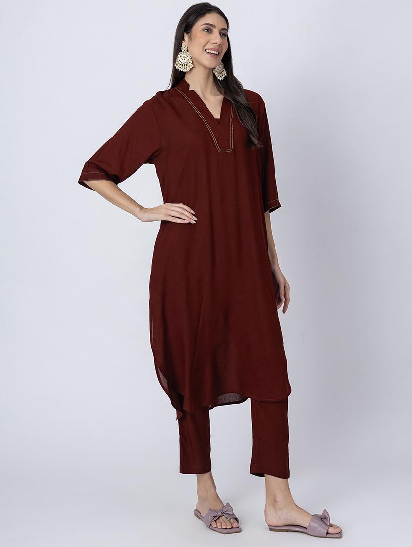 women solid mandarin neck straight kurta - 21645810 -  Standard Image - 1