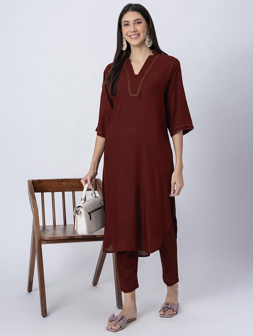 women solid mandarin neck straight kurta - 21645810 - Standard Image - 4