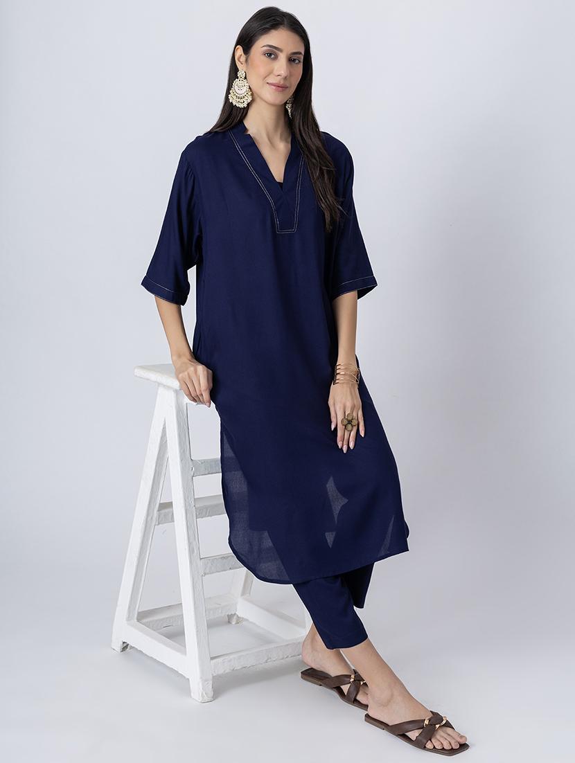women solid mandarin neck straight kurta - 21645811 - Standard Image - 4