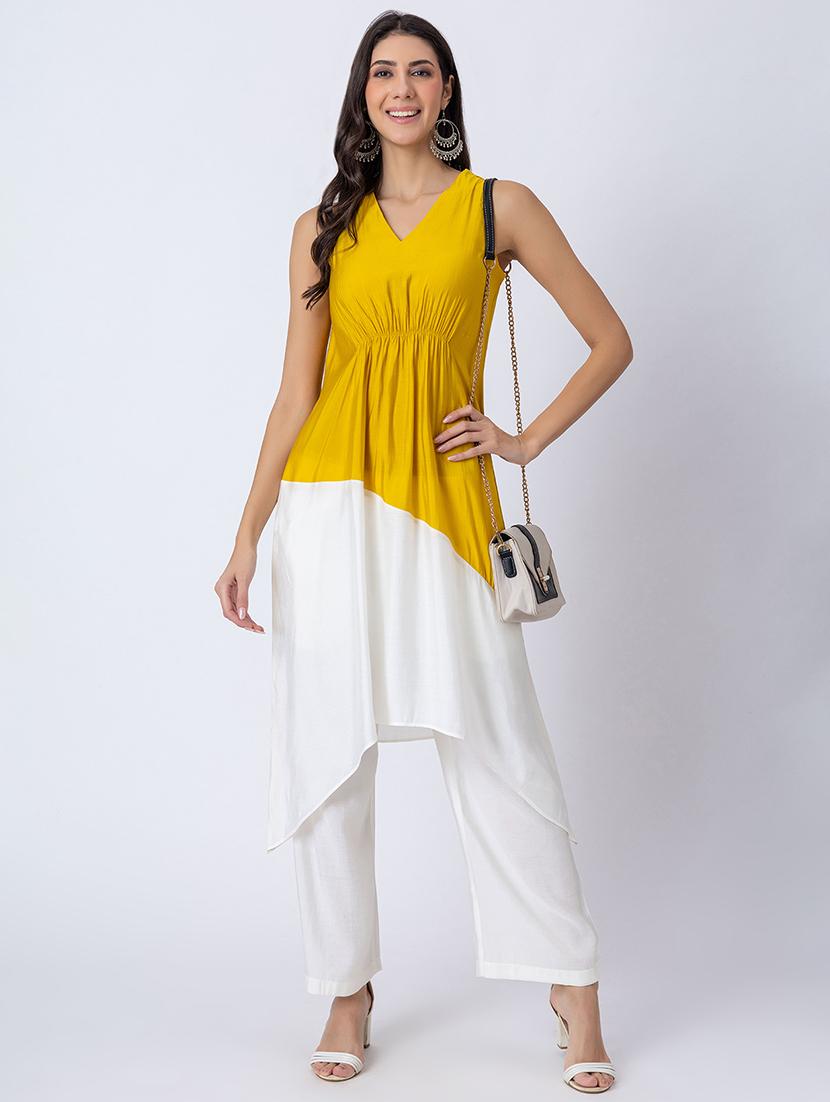 women color block v neck asymmetric kurta - 21645815 - Standard Image - 4