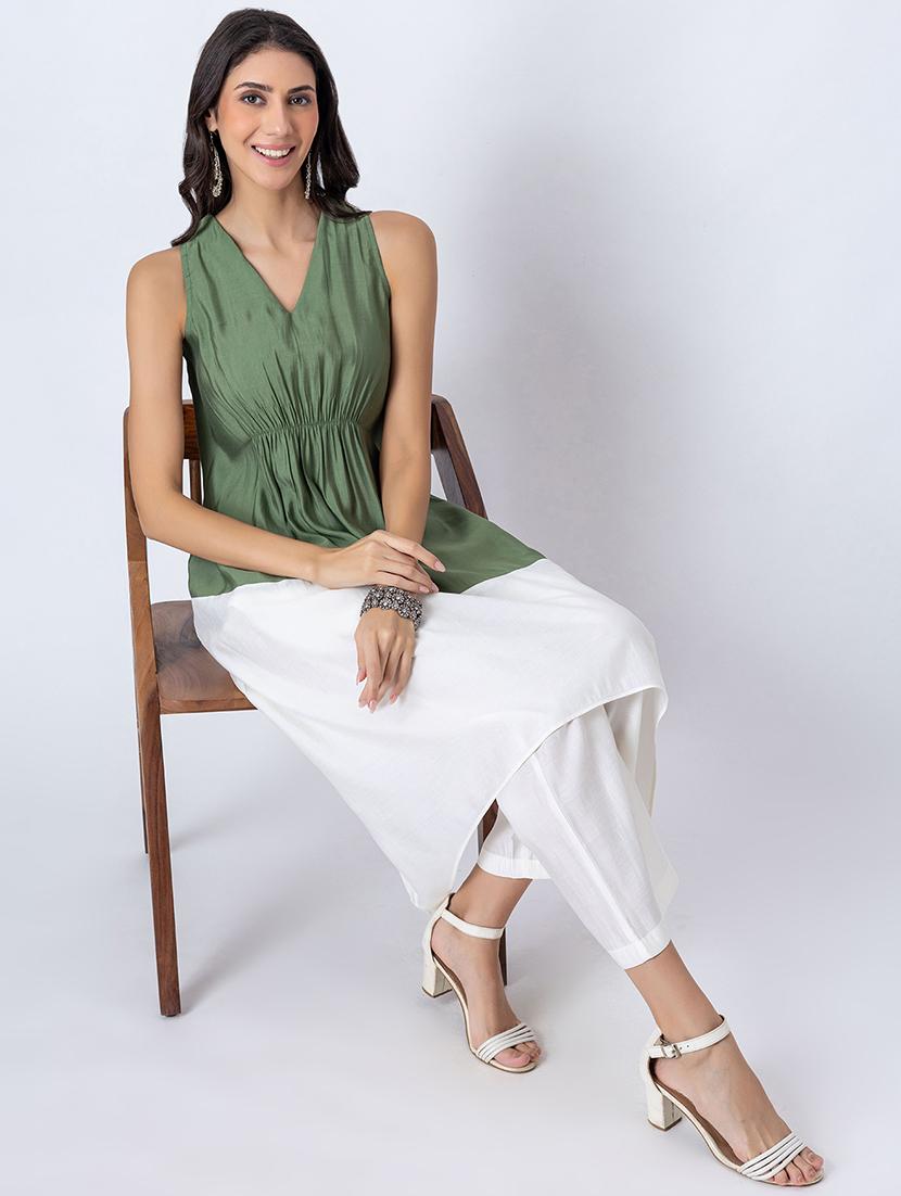 women color block v neck asymmetric kurta - 21645816 - Standard Image - 4