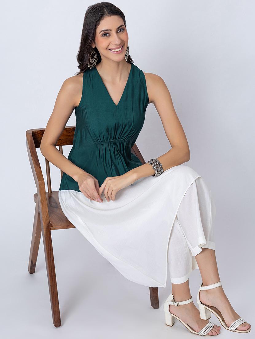 women color block v neck asymmetric kurta - 21645817 - Standard Image - 4