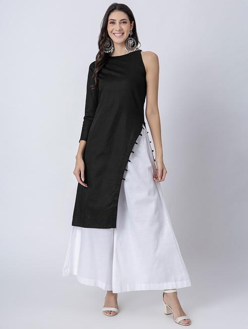 women solid boat neck front slit kurta - 21645819 -  Standard Image - 0