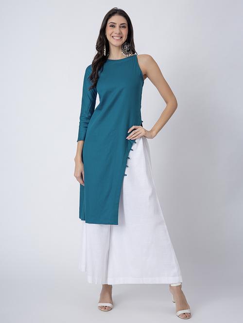 women solid boat neck front slit kurta - 21645820 - Standard Image - 0