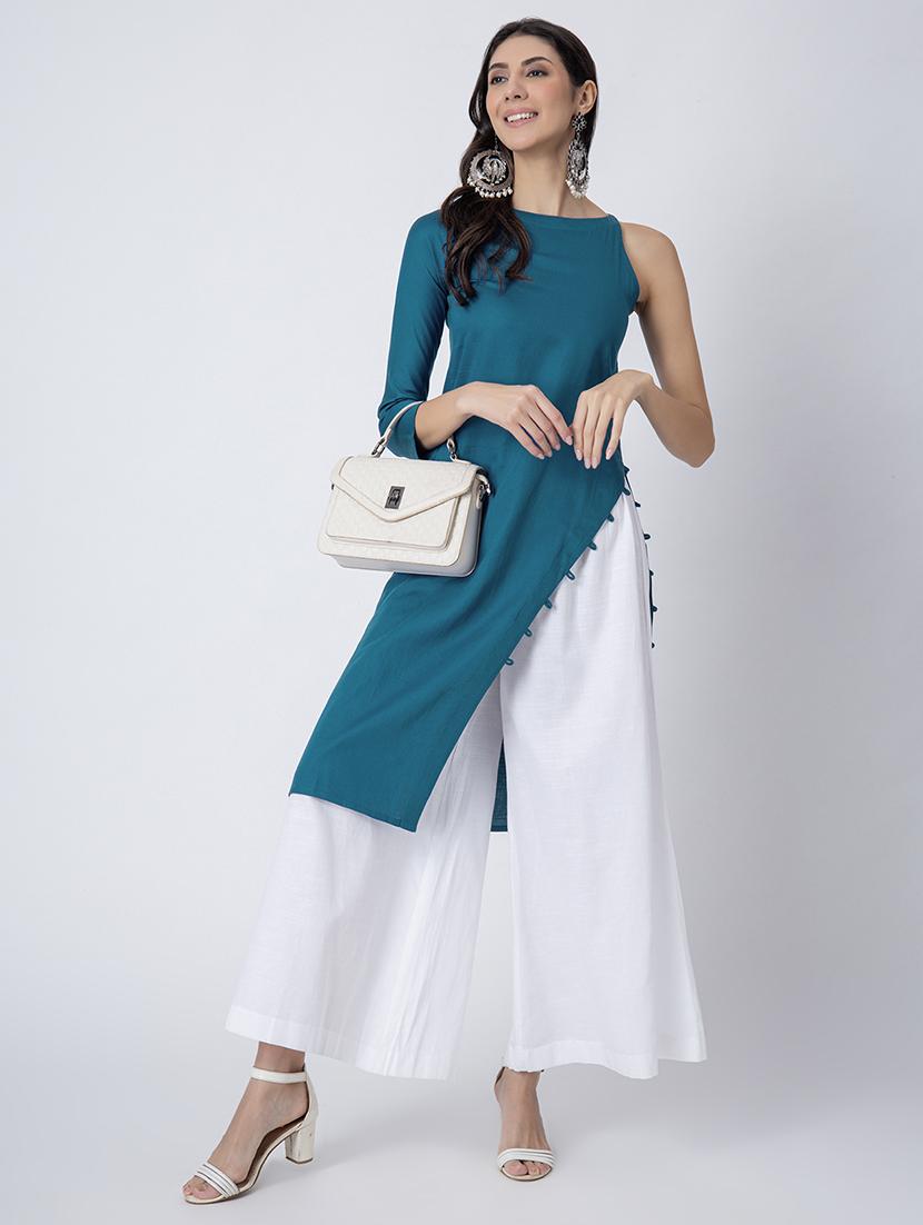 women solid boat neck front slit kurta - 21645820 - Standard Image - 4